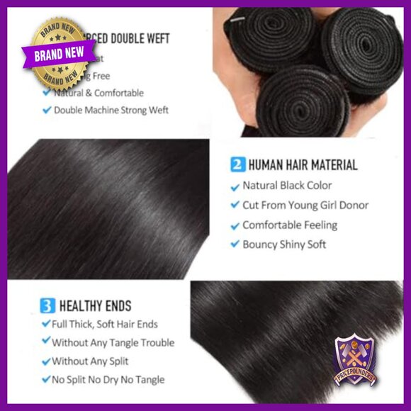 Straight Brazilian Virgin Human Hair Extensions 16-20 Inch 3 Bundle Set main image 5